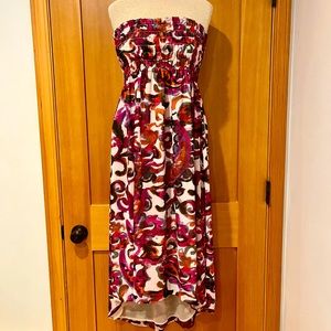 Patterson J Kincaid sheer, lined purple floral convertible hi-low dress